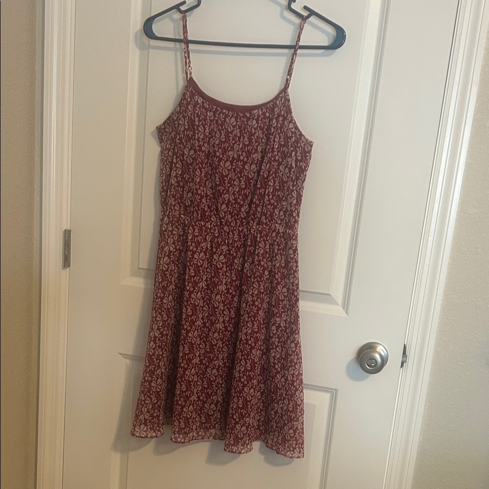 LOFT Burgundy Floral Midi Dress